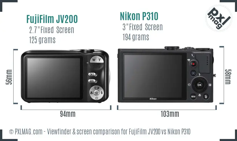 FujiFilm JV200 vs Nikon P310 Screen and Viewfinder comparison FujiFilm JV200 vs Nikon P310 Screen and Viewfinder comparison