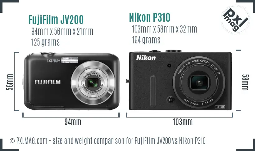 FujiFilm JV200 vs Nikon P310 size comparison FujiFilm JV200 vs Nikon P310 size comparison