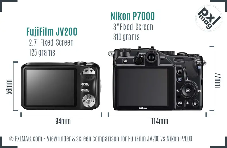 FujiFilm JV200 vs Nikon P7000 Screen and Viewfinder comparison