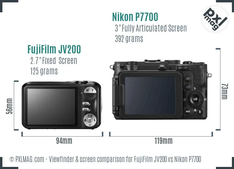 FujiFilm JV200 vs Nikon P7700 Screen and Viewfinder comparison