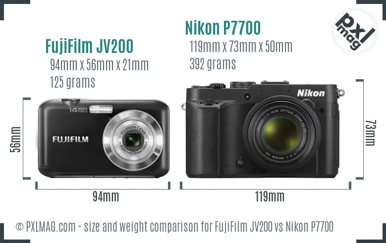 FujiFilm JV200 vs Nikon P7700 size comparison