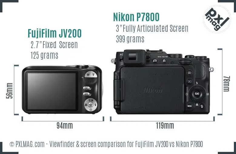 FujiFilm JV200 vs Nikon P7800 Screen and Viewfinder comparison