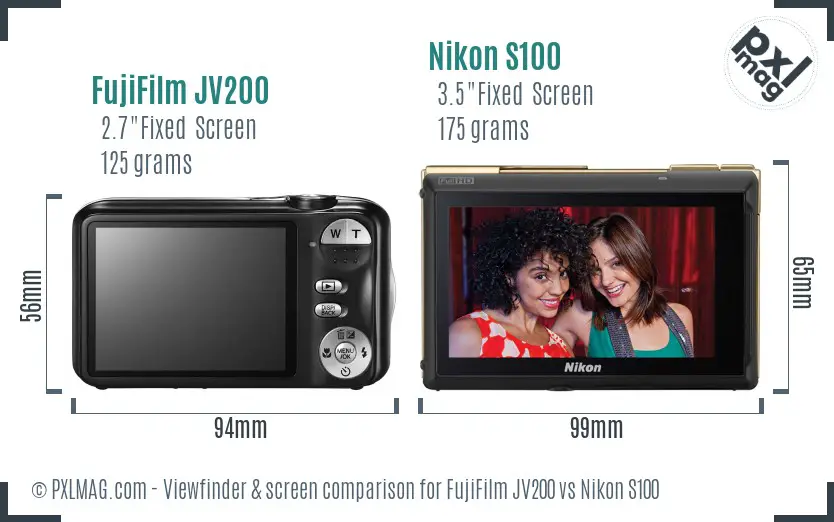 FujiFilm JV200 vs Nikon S100 Screen and Viewfinder comparison