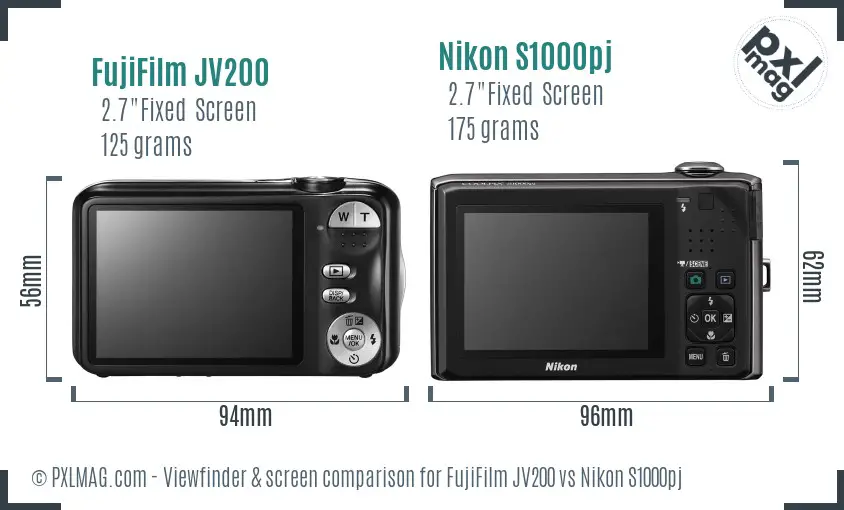 FujiFilm JV200 vs Nikon S1000pj Screen and Viewfinder comparison