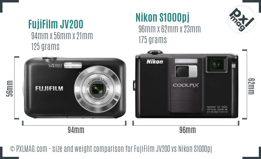 FujiFilm JV200 vs Nikon S1000pj size comparison