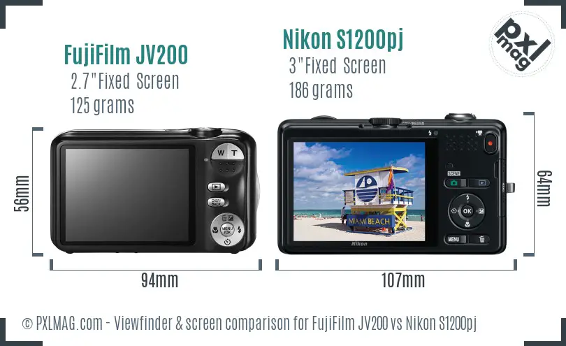 FujiFilm JV200 vs Nikon S1200pj Screen and Viewfinder comparison
