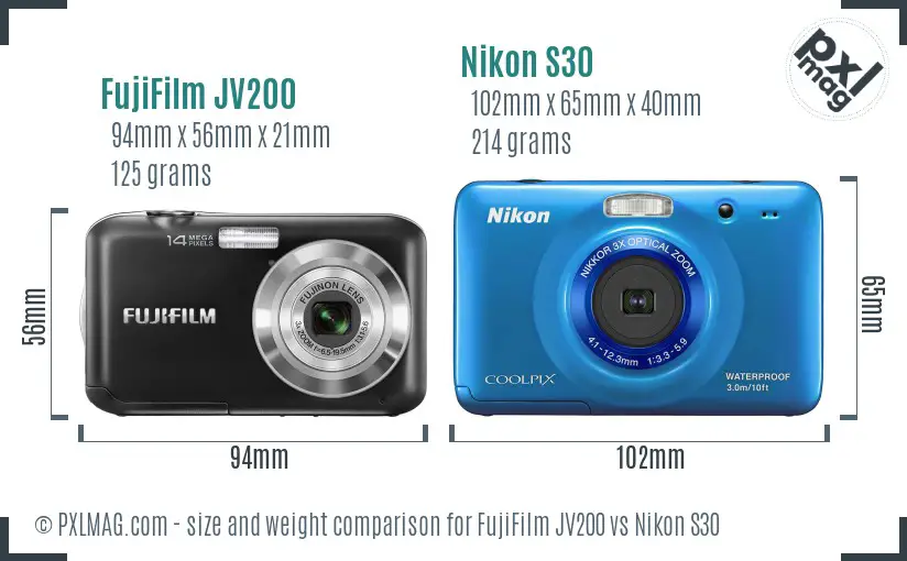 FujiFilm JV200 vs Nikon S30 size comparison FujiFilm JV200 vs Nikon S30 size comparison