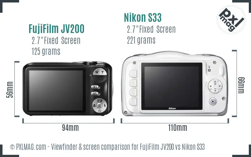 FujiFilm JV200 vs Nikon S33 Screen and Viewfinder comparison