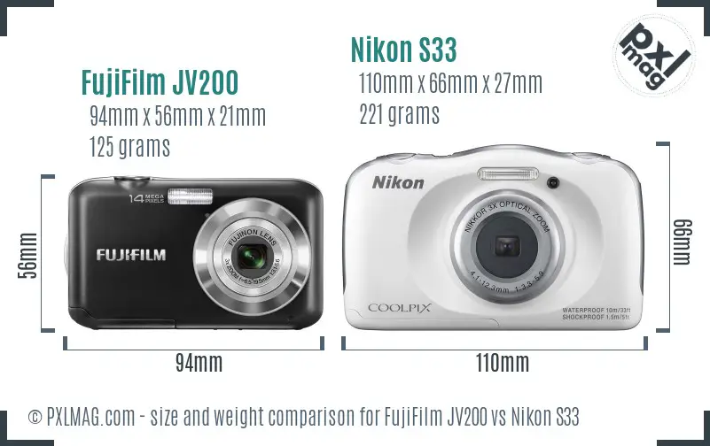 FujiFilm JV200 vs Nikon S33 size comparison
