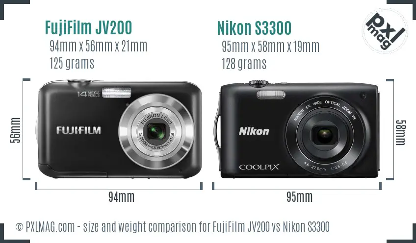 FujiFilm JV200 vs Nikon S3300 size comparison FujiFilm JV200 vs Nikon S3300 size comparison
