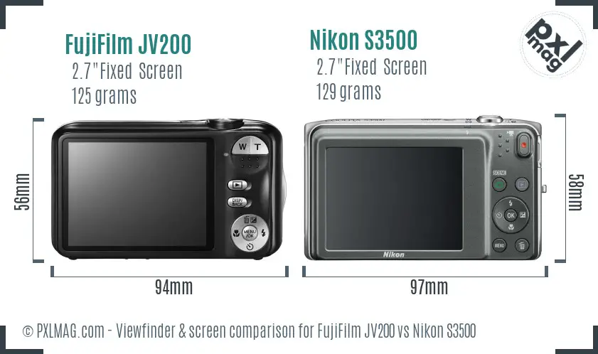 FujiFilm JV200 vs Nikon S3500 Screen and Viewfinder comparison