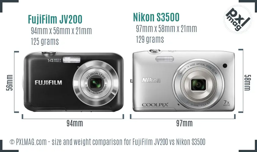 FujiFilm JV200 vs Nikon S3500 size comparison