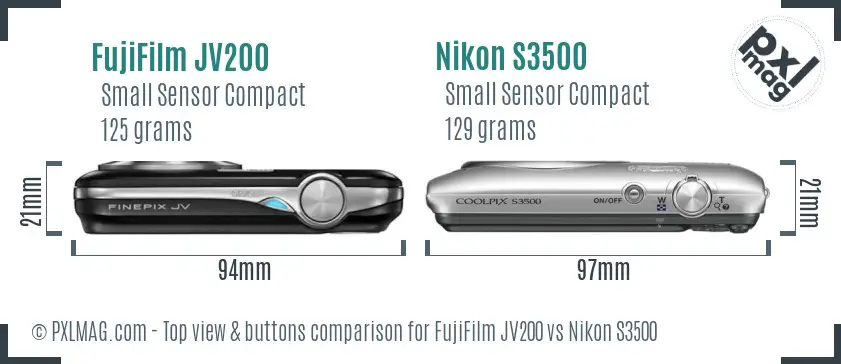 FujiFilm JV200 vs Nikon S3500 top view buttons comparison