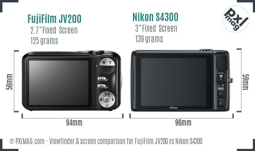 FujiFilm JV200 vs Nikon S4300 Screen and Viewfinder comparison