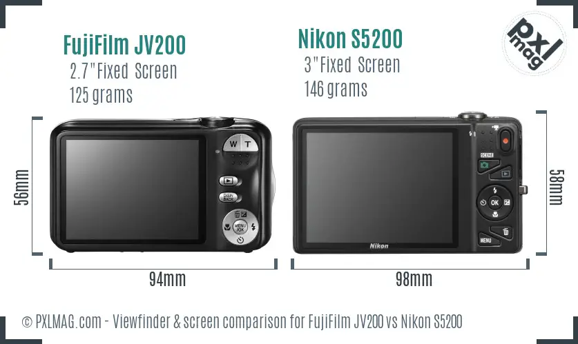 FujiFilm JV200 vs Nikon S5200 Screen and Viewfinder comparison