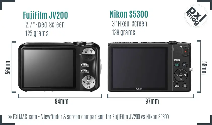 FujiFilm JV200 vs Nikon S5300 Screen and Viewfinder comparison