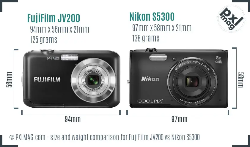 FujiFilm JV200 vs Nikon S5300 size comparison