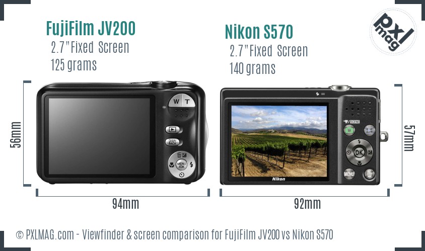 FujiFilm JV200 vs Nikon S570 Screen and Viewfinder comparison