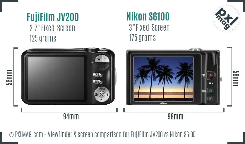 FujiFilm JV200 vs Nikon S6100 Screen and Viewfinder comparison