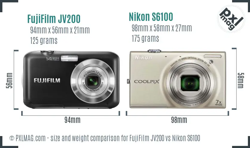 FujiFilm JV200 vs Nikon S6100 size comparison