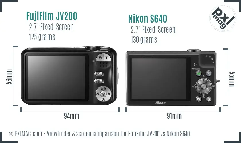 FujiFilm JV200 vs Nikon S640 Screen and Viewfinder comparison