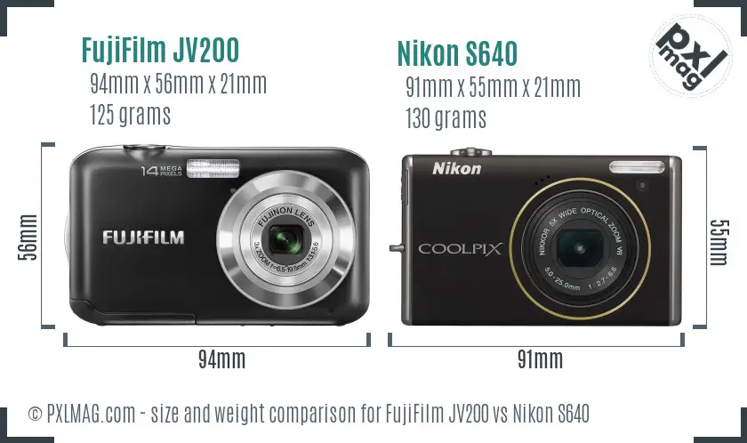 FujiFilm JV200 vs Nikon S640 size comparison