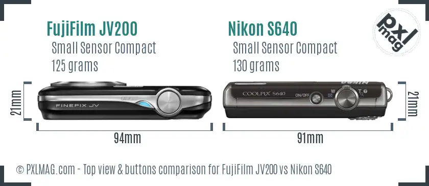 FujiFilm JV200 vs Nikon S640 top view buttons comparison