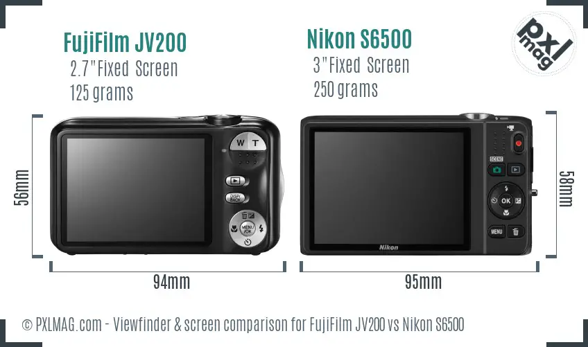 FujiFilm JV200 vs Nikon S6500 Screen and Viewfinder comparison