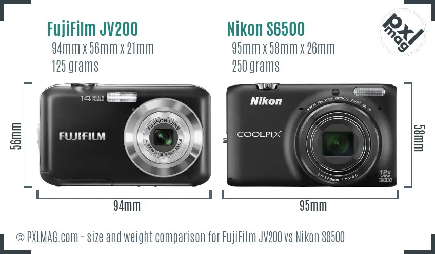 FujiFilm JV200 vs Nikon S6500 size comparison
