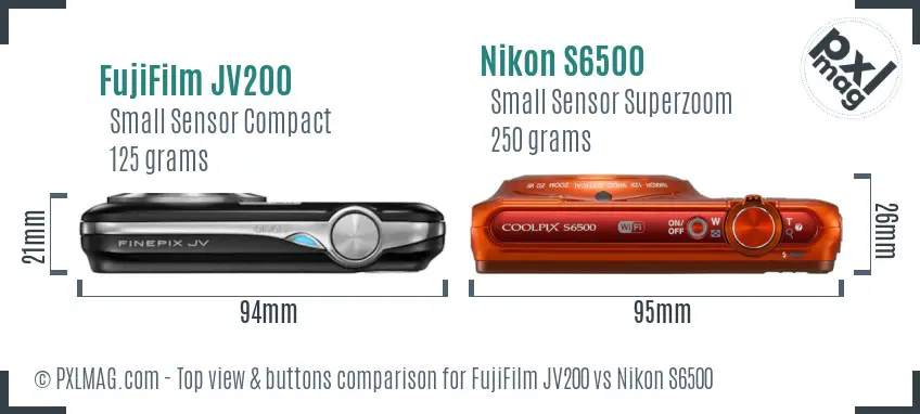 FujiFilm JV200 vs Nikon S6500 top view buttons comparison