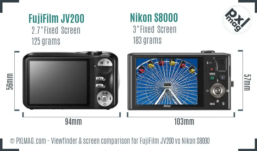 FujiFilm JV200 vs Nikon S8000 Screen and Viewfinder comparison FujiFilm JV200 vs Nikon S8000 Screen and Viewfinder comparison