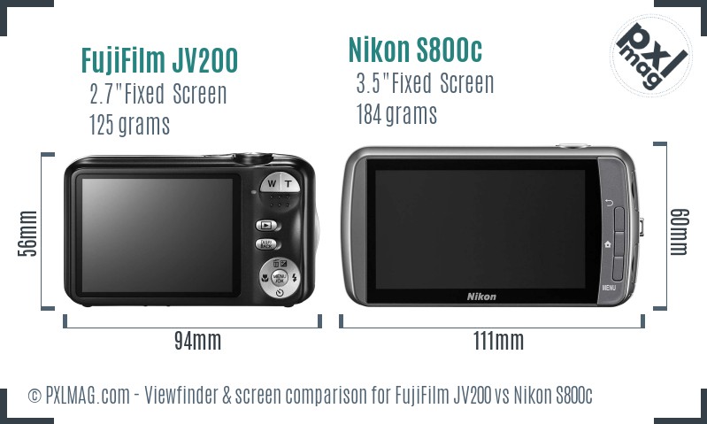 FujiFilm JV200 vs Nikon S800c Screen and Viewfinder comparison