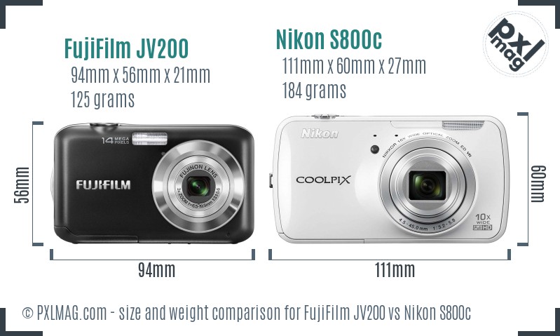 FujiFilm JV200 vs Nikon S800c size comparison