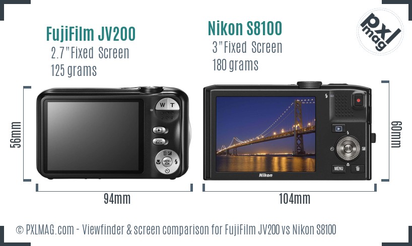 FujiFilm JV200 vs Nikon S8100 Screen and Viewfinder comparison