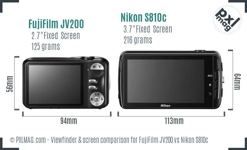 FujiFilm JV200 vs Nikon S810c Screen and Viewfinder comparison