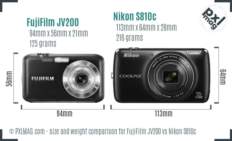 FujiFilm JV200 vs Nikon S810c size comparison