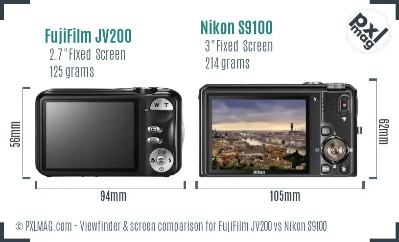 FujiFilm JV200 vs Nikon S9100 Screen and Viewfinder comparison