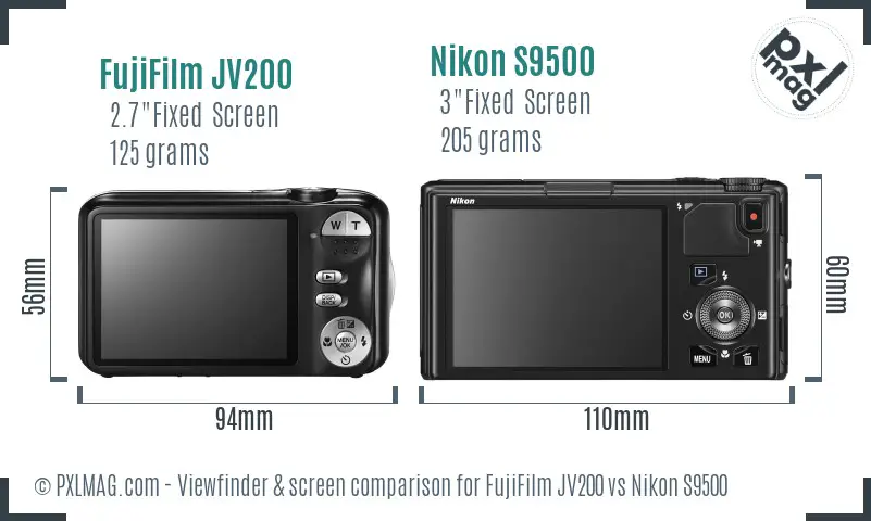 FujiFilm JV200 vs Nikon S9500 Screen and Viewfinder comparison