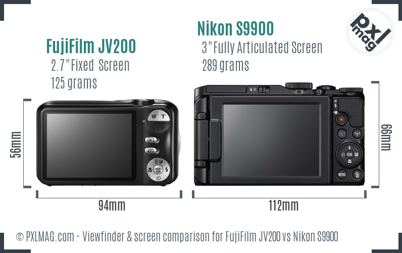 FujiFilm JV200 vs Nikon S9900 Screen and Viewfinder comparison