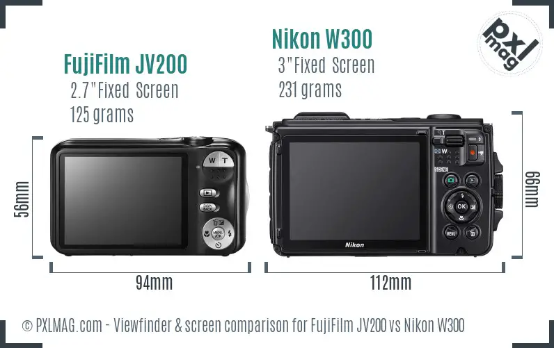 FujiFilm JV200 vs Nikon W300 Screen and Viewfinder comparison FujiFilm JV200 vs Nikon W300 Screen and Viewfinder comparison