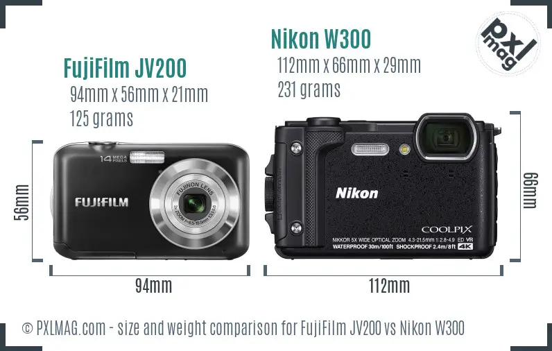 FujiFilm JV200 vs Nikon W300 size comparison FujiFilm JV200 vs Nikon W300 size comparison