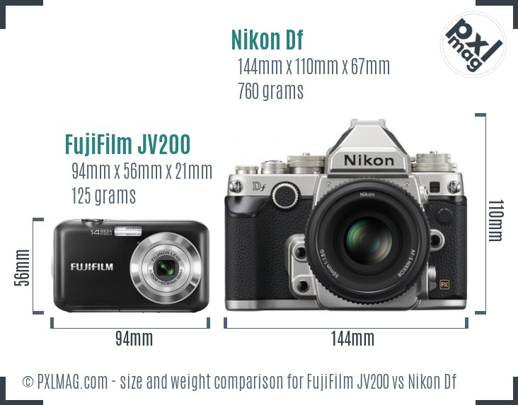 FujiFilm JV200 vs Nikon Df size comparison