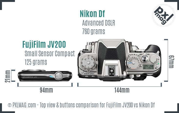 FujiFilm JV200 vs Nikon Df top view buttons comparison
