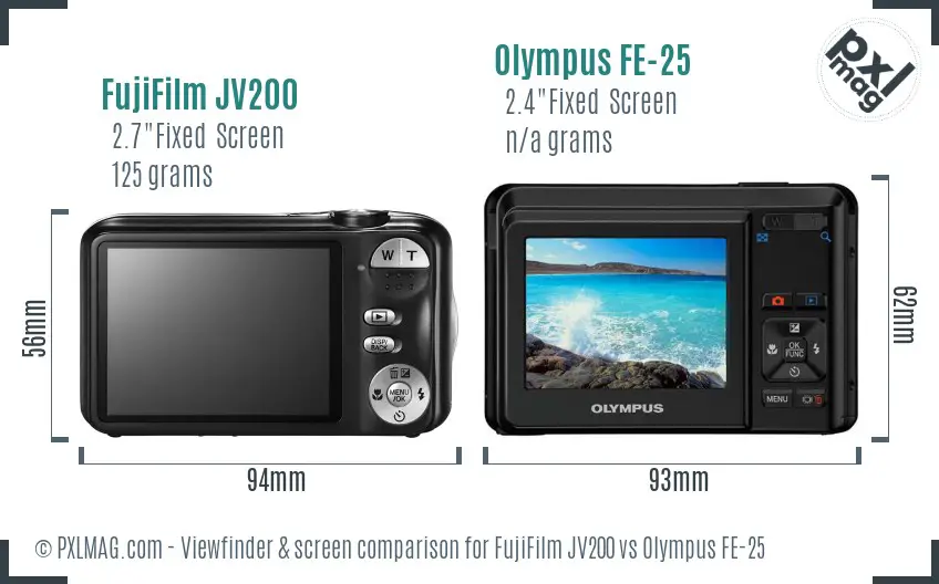 FujiFilm JV200 vs Olympus FE-25 Screen and Viewfinder comparison