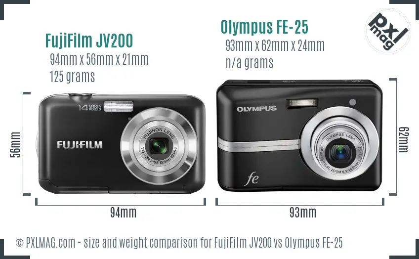 FujiFilm JV200 vs Olympus FE-25 size comparison