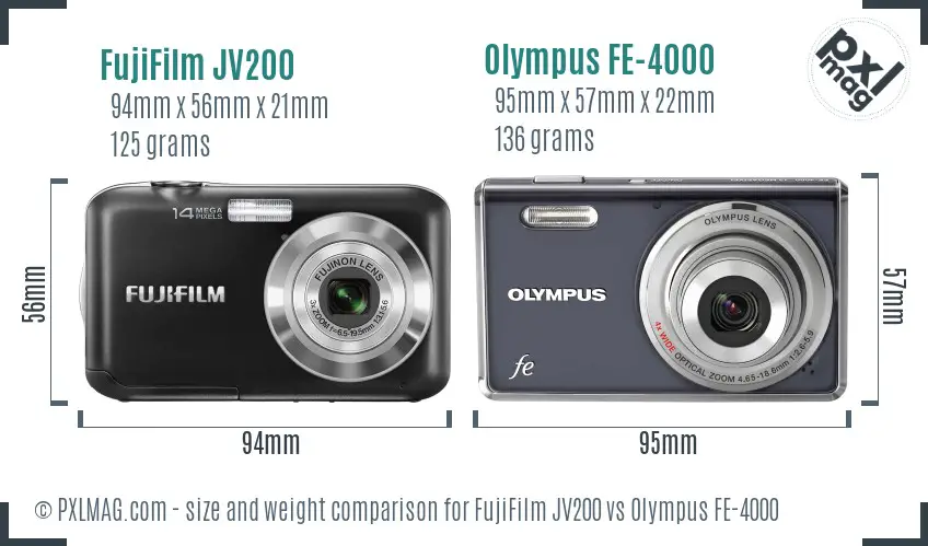 FujiFilm JV200 vs Olympus FE-4000 size comparison FujiFilm JV200 vs Olympus FE-4000 size comparison