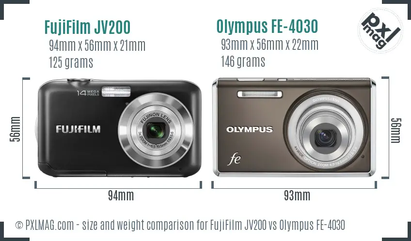 Size comparison of FujiFilm JV200 and Olympus FE-4030