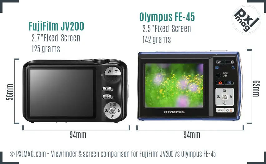 FujiFilm JV200 vs Olympus FE-45 Screen and Viewfinder comparison