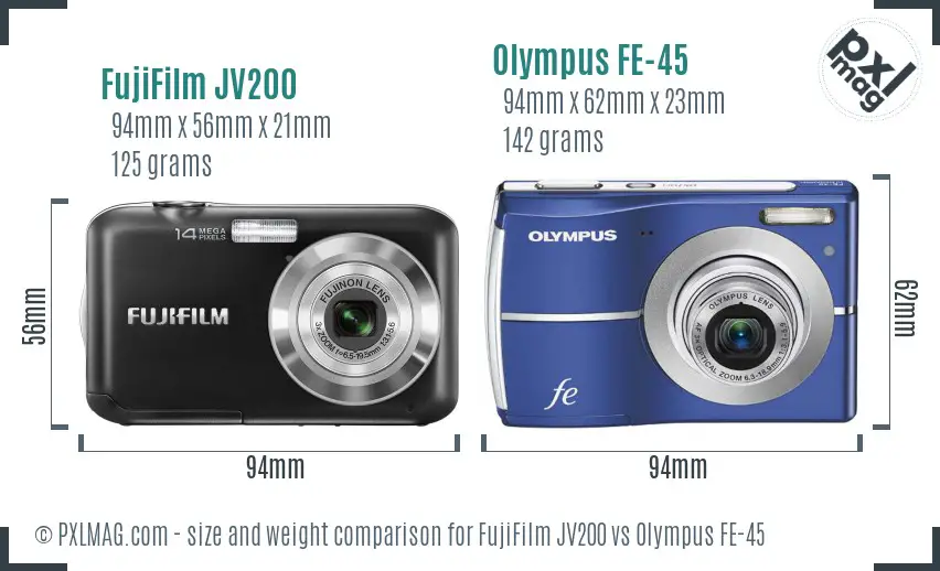 FujiFilm JV200 vs Olympus FE-45 size comparison
