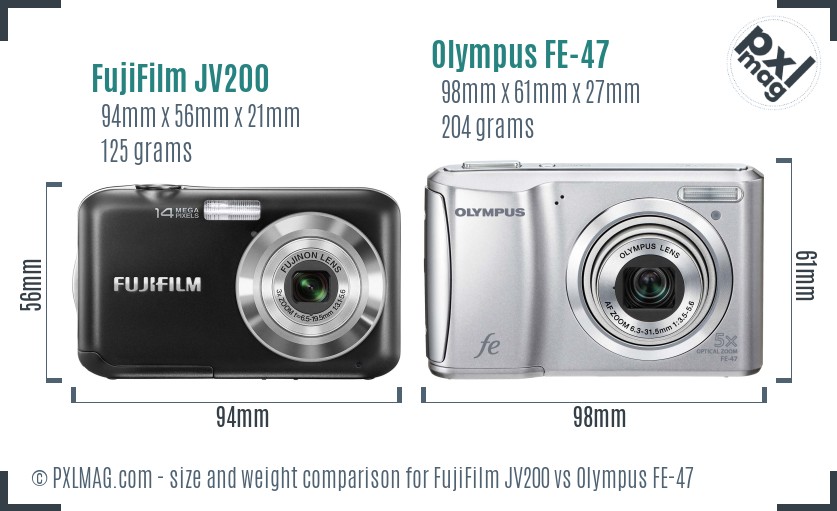 FujiFilm JV200 vs Olympus FE-47 size comparison